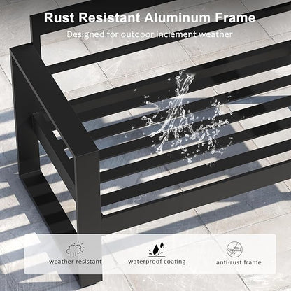 LayinSun Outdoor Patio Aluminum Sofa, Metal Modern 3-Seat Couch with Washable Thick Cushions