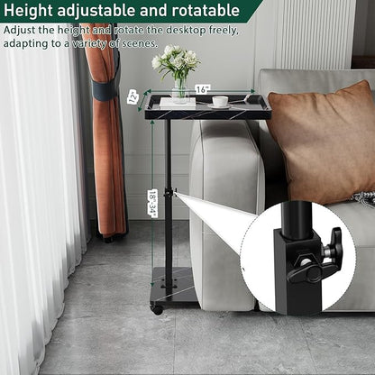 C Table End Table Adjustable Height, 360°Swivel TV Tray Table for Small Spaces, Couch Tables That slide under, C Shaped Side Tables living room and bedroom for Sofa, Bed,Chair, Snack (2, Black)
