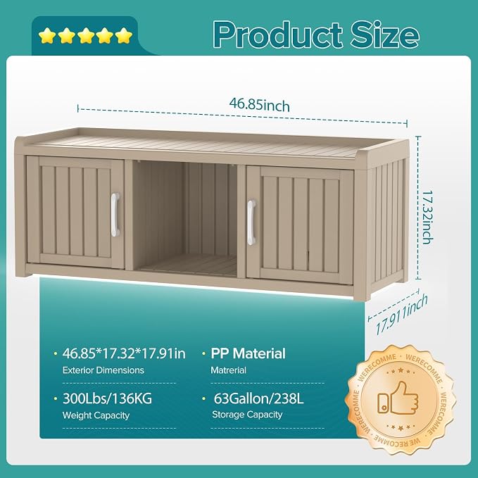 DRATO Outdoor Shoe Storage Cabinet, Waterproof Resin Shoe Storage Bench, Large Shoes Rack Cabinet with 2 Doors for Outdoor Indoor Entryway Hallway Corner Bedroom Porch (Grey, 2 Doors)