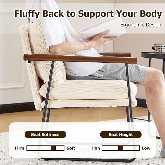 Furnilivng Large Sling Accent Chair, Comfortable Boucle Fabric Arm Chair, Upholstered Cozy Reading Chair for Living Room, Bedroom, Dressing Room, Home Office (Beige, Set of 1)