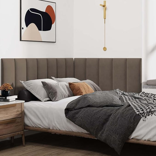 IFNOW Wall Mounted Upholstered Headboard Queen, 3D Peel and Stick Soundproof Panels, Reusable and Removable Padded Leather Bed Headboard, 9 Panels 9.84" x 23.62", Coffee