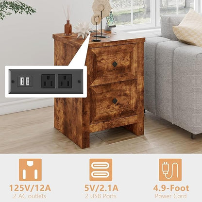 LUXOAK 5-Piece Bedroom Set, Queen Bed Frame with Headboard, 6 Drawer Dresser & 5 Drawer Chest, Nightstand Set of 2 with Charging Station, Farmhouse Bedroom Furniture, Rustic Brown