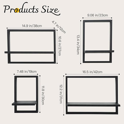 PHOENANCEE Square Floating Shelves,Framed Wall Shelf Decorative Set of 4,Modern Plants Hanging Display Art Decor Storage for Livingroom Bedroom Bathroom Farmhouse,Home Light Wood,Rustic Black