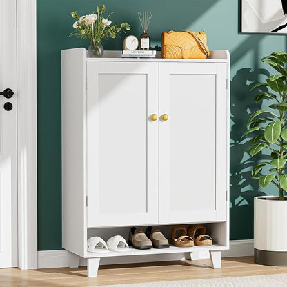 Flat-Shelf Shoe Cabinet with Doors，6-Tier Shoes Storage Cabinet with Adjustable Shelves，Wooden Shoe Rack Shoes Storage Organizer Cabinets for Entryway, Hallway, Living Room