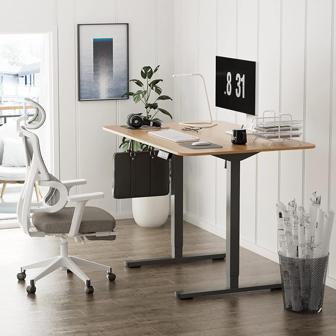 YESHOMY Height Adjustable Electric Standing Desk, 40 inch Computer Table, Home Office Workstation, Black Leg/Natural Top