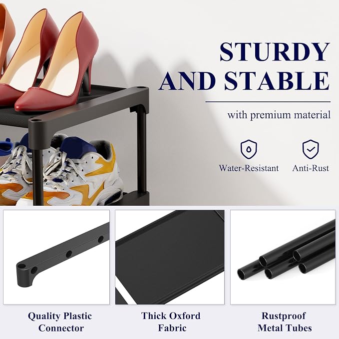 Kitsure Shoe Rack - Non-Woven Shoe Rack Shelf, Shoe Organizer for Closet, Entryway, Garage & Corridor, Stackable Shoe Shelves, 27.5" Wide - 5 Tier, Black