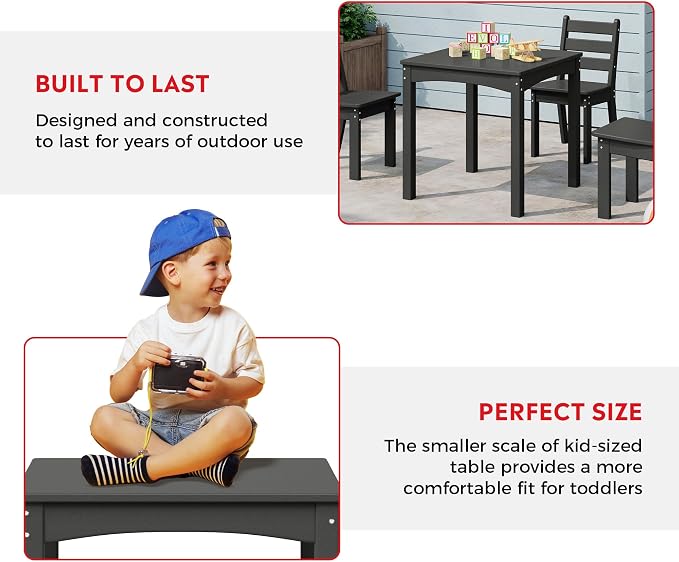 Costaelm Kids Table and 4 Chair Set, Activity Table Chair Set, Toddler Game, Playroom Furniture, Picnic Table Chairs, 5 Piece Dining Table Set, Gray