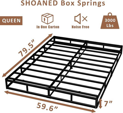 SHOANED 7 Inch Queen Box Spring - Metal Frame Mattress Foundation Memory Foam Basics Bed Base Heavy Duty Box Springs No Noise, 3000lbs Max Weight Capacity