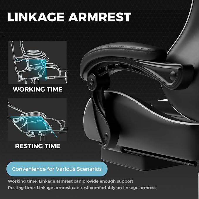 GTPLAYER Gaming Chair, Computer Chair with Footrest and Lumbar Support, Height Adjustable Game Chair with 360°-Swivel Seat and Headrest and for Office or Gaming (White)