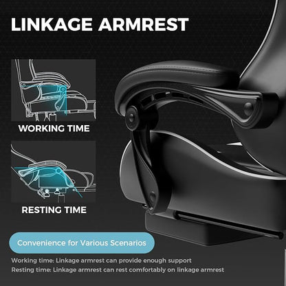GTPLAYER Gaming Chair, Computer Chair with Footrest and Lumbar Support, Height Adjustable Game Chair with 360°-Swivel Seat and Headrest and for Office or Gaming (White)