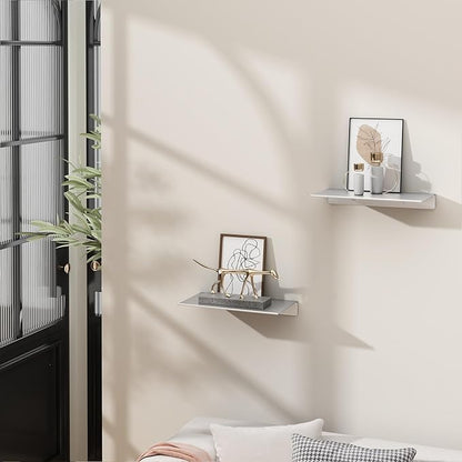 Danpoo 8 inch Small Floating Shelves for Wall Organizer & Storage, Mini Display Shelves, Metal Wall Shelves for Bathroom, Living Room, Kitchen, Bedroom(Silver, 2-Pack)
