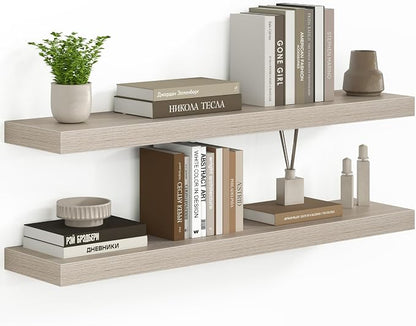 Fun Memories 36 Inch Floating Shelves - Deep Rustic Wooden Wall Shelves - Extra Deeper & Thicker Wall Mounted Storage Shelf for Bedroom, Kitchen, Farmhouse - 2 Pack, Grey