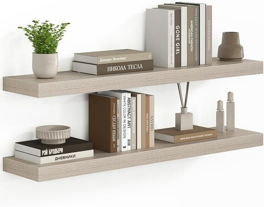 Fun Memories 36 Inch Floating Shelves - Deep Rustic Wooden Wall Shelves - Extra Deeper & Thicker Wall Mounted Storage Shelf for Bedroom, Kitchen, Farmhouse - 2 Pack, Grey