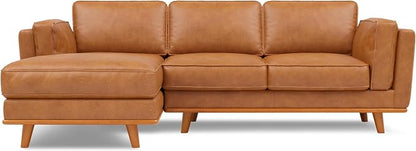 Valencia Artisan Full Leather Sofa - Pure Full Italian Nappa Leather Couch, Solid Wood Accent, Ultimate Comfort (Cognac, Left Chaise Sectional)