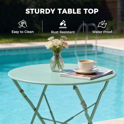 Grand patio 3-piece Steel Foldable Bistro Set, 2 Chairs and 1 Table, Weather-Resistant Outdoor/Indoor Conversation Set for Patio, Yard, Garden-Macaron Blue
