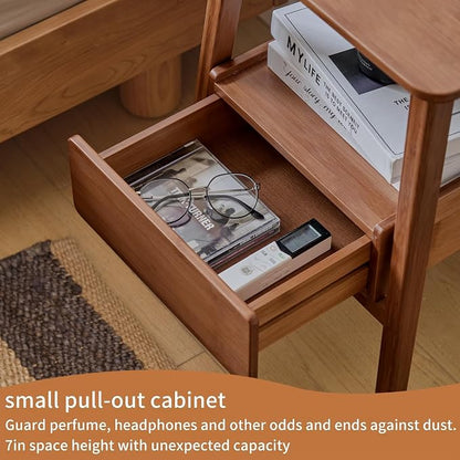 JIKUGO Nightstand Mid Century Modern and Drawers Display Cabinet for Bedroom Bamboo Bedside Tables 21.9x15.8x14.2in Night Stands Bed Side Table