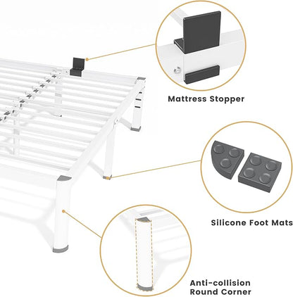 Superay 18 Inch Full Size Metal Bed Frame with Round Corners, Storage Space Under High Bed Frame-Heavy Duty Steel Slats Support, Noise Free - Easy Assembly - No Box Spring Needed,White