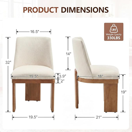 RIVOVA Upholstered Dining Chairs Set of 2, Modern Wooden Dining Room Chair Linen Fabric Kitchen Chairs Farmhouse Dinner Chair, White
