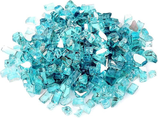 Onlyfire 10 pounds Fire Glass for Propane Fire Pit and Gas Fireplace, 1/2 Inch Reflective Firepit Glass Rocks for Fire Pit Table and Fire Bowl, Caribbean Blue