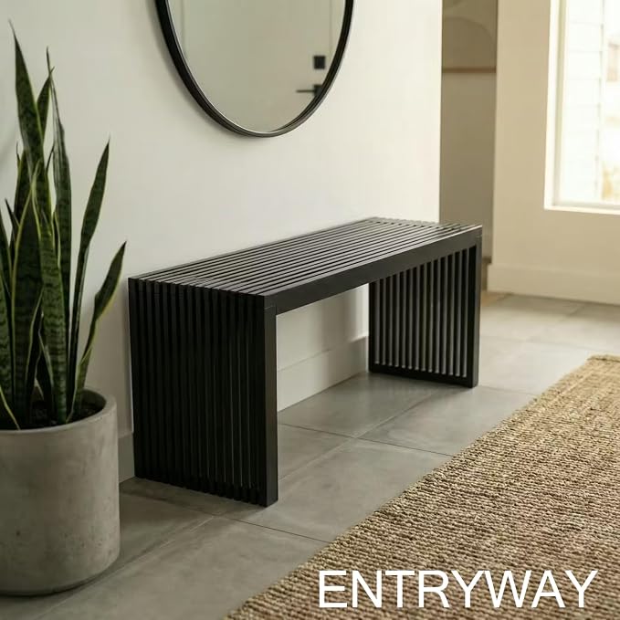 Bamboo Natural 36 inch Wooden Bench, Small Wood Benches for Entryway, Living & Dining Room, Kitchen, Bedroom, Bathroom, Hallway, Front Door, For Indoor & Outdoor Patio Use, Mid Century Modern Decor