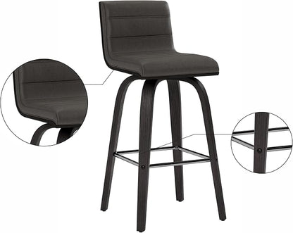 Armen Living Vienna Counter Height Barstool Brushed Wood Finish Faux Leather Kitchen and Dining, 26" Counter Height, Black/Gray, More color/size option