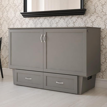 AFI, Monroe Queen Murphy Bed Chest with 6" Mattress, Storage Drawer & Built-in USB Charger, Grey