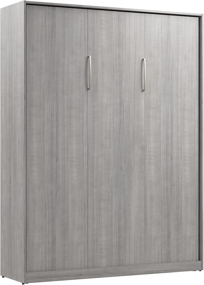 Bestar Claremont Queen Size Murphy Bed in Platinum Gray, Space-Saving Sleeping Arrangement for Multipurpose Area, Bedroom, or Guest Room