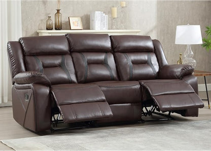 EBELLO Faux Leather Manual Reclining Sofa, 3 Seat Recliner Sofa Chair, Couch Furniture for Living Room, Furniture, Meeting Room, Dark Brown (3 Seat Sofa)