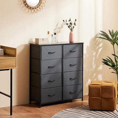 Sweetcrispy Dresser for Bedroom, Fabric Dresser with 8 Drawers, Ash | Chest of Drawers for Closet, Living Room, Sturdy Steel Frame, Wooden Top, Easy Pull Handle