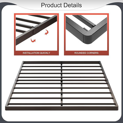 Yicensen 1.6 Inch King Box Spring Low Profile Heavy Duty Metal King Size Box Spring Bed Base Bunkie Board, Sturdy Mattress Foundation, Easy Assembly, Noise Free, Black