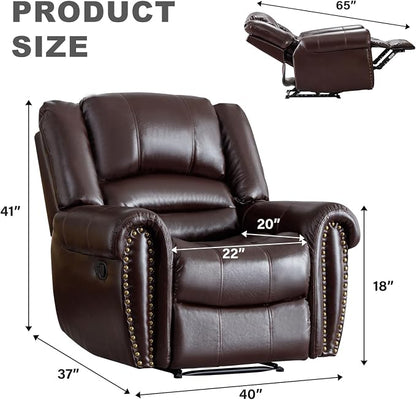 INZOY Leather Recliner Chair, Heavy Duty Manual Reclining Sofa Single Lounge Sofa for Living Room, Home Theater Seating, Brown