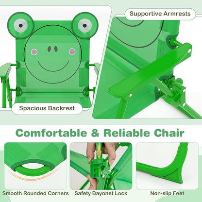 Costzon Kids Picnic Table, Kids Outdoor Table with 2 Folding Chairs, Height Adjustable Umbrella, Portable Children Outdoor Furniture for Patio, Garden, Backyard (Green)