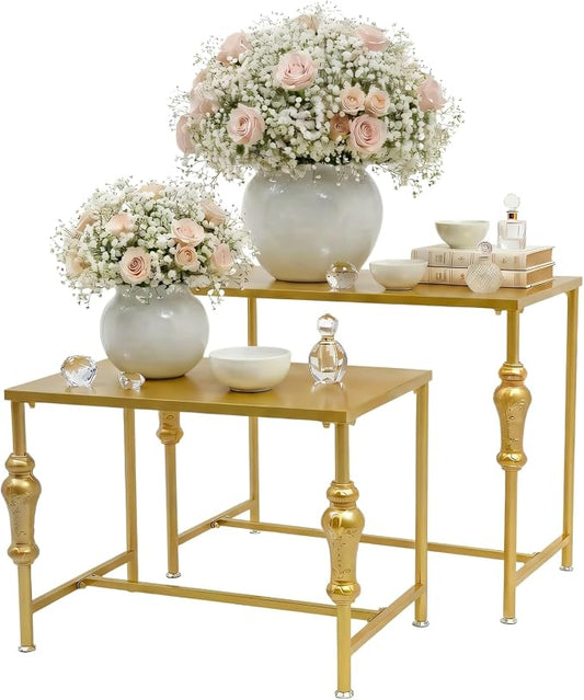 Retail Display Tables Gold Boutique Nesting Tables | 2 Piece Set, Vintage Display Table, Clothing Shoes Display Shelf, For Retail Stores, Carbon Steel