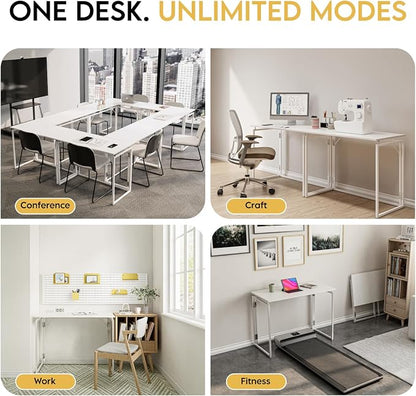 alawooder 31.5" Folding Desk: No Assembly, Wood Top for Small Spaces | Home office desk, holds 150 lbs, folds flat to 2.3 in, splash-proof wood top, sturdy metal frame