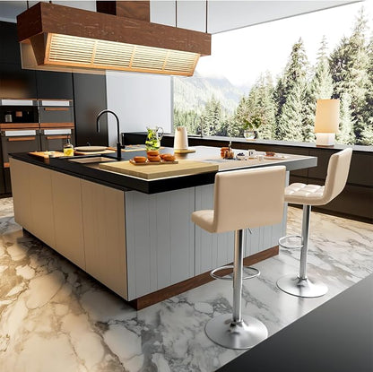 Homall Bar Stools Modern PU Leather Adjustable Swivel Barstools, Armless Hydraulic Kitchen Counter Bar Stool Extra Height Square Island Barstool with Back Set of 2 (Khaki)
