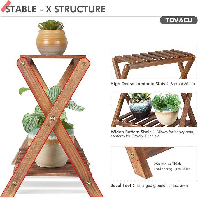 Small Plant Stand Shelf Indoor 2 Tier Desk Table Top Flower Succulent Stand | Wood Windowsill Plant Shelf Holder Desktop Mini Cactus Stands Rack for Kitchen,Window,Countertop (X-2 Design)