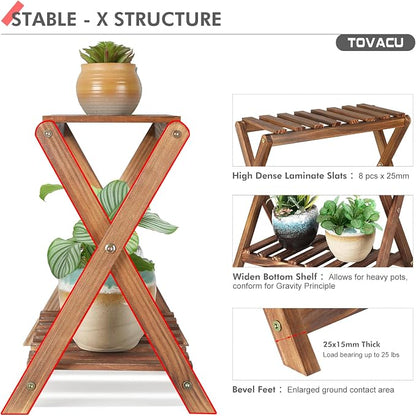 Small Plant Stand Shelf Indoor 2 Tier Desk Table Top Flower Succulent Stand | Wood Windowsill Plant Shelf Holder Desktop Mini Cactus Stands Rack for Kitchen,Window,Countertop (X-2 Design)
