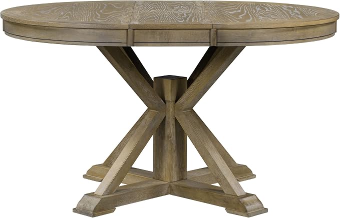 LUMISOL 42"-54" Extendable Round Dining Table for 4-6, Farmhouse Round to Oval Kitchen Table with 12" Removable Leaf and Pedestal Base, Wood Dinner Tables for Dining Room, Living Room, Natural