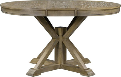 LUMISOL 42"-54" Extendable Round Dining Table for 4-6, Farmhouse Round to Oval Kitchen Table with 12" Removable Leaf and Pedestal Base, Wood Dinner Tables for Dining Room, Living Room, Natural