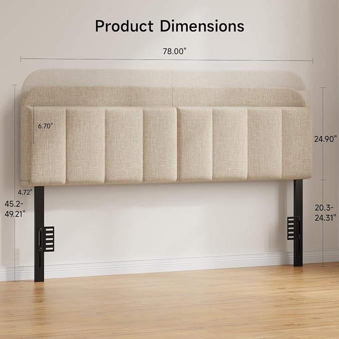 Headboard for King/California King Size Bed, Upholstered Bed HeadBoard with Storage, Linen Fabric Head Board with Vertical Channel Design, Height Adjustable, Easy to Assemble, Beige