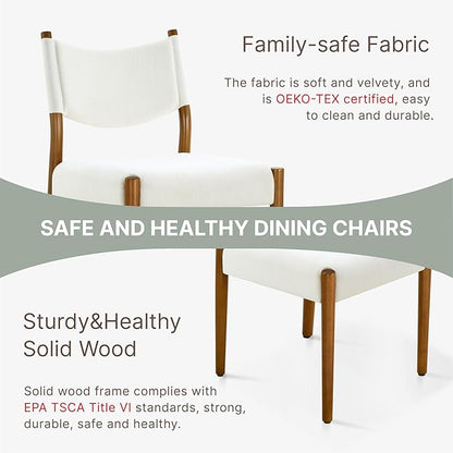 KISLOT Upholstered Dining Chairs Set of 2, Solid Wood Armless Kitchen Chairs with Soft Polyester Fabric, Modern Dining Room Seating, Linen