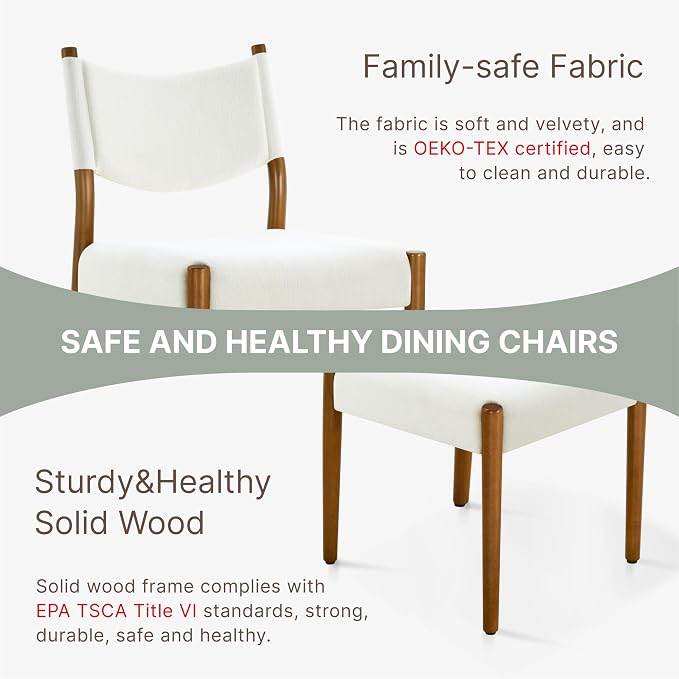 KISLOT Upholstered Dining Chairs Set of 6, Solid Wood Armless Kitchen Chairs with Soft Polyester Fabric, 18.9" Seat Height, Modern Dining Room Seating, 300 lbs Capacity, Linen