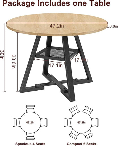 Jocoevol 47'' Round Dining Table for 4,Kitchen Dining Room Circle Dinner Pedestal Table,Space Saving Wood Kitchen & Dining Room Furniture (Natual Wood, 47In)
