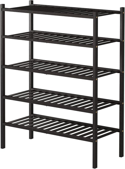 ROMGUAR CRAFT 5 Tier Bamboo Shoe Rack for Closet Free Standing Wood Shoe Shelf for Entryway Small Space Stackable 27"x11"x33" (Brown)