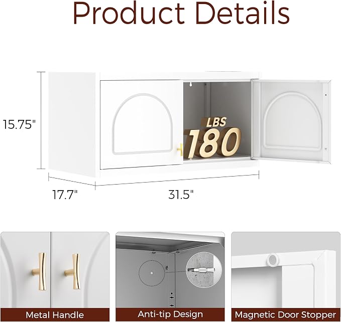 Bathroom Cabinet Wall Mounted, Metal Laundry Wall Storage Cabinets Over Toilet, Medicine Cabinet Organizer with 2 Doors, Floating Cabinets for Launtry, Kitchen, Bathroom, Living Room