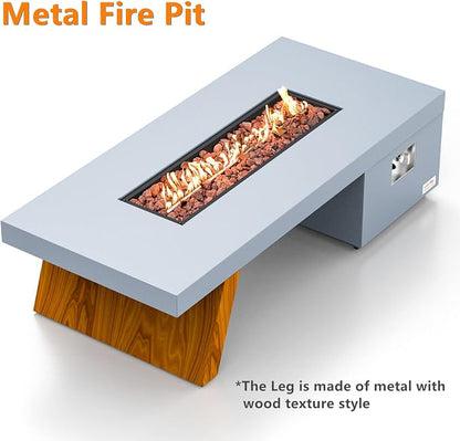 Premium 60” Gas Fire Pit Table with Unique Wooden-Visual Leg, Large Propane Fire Table with Lava Rocks, Smokeless Fireplace 60,000BTU for Backyard Patio Villa Bonfire, FP015