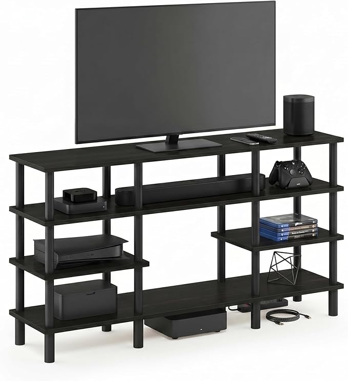 Furinno Turn-N-Tube 4-Tier Multipurpose Wide Shelf TV Stand, Espresso/Black