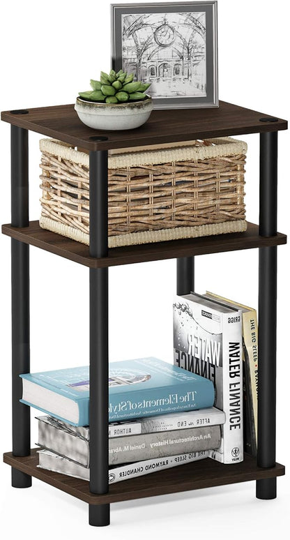 Furinno Just 3-Tier Turn-N-Tube End Table / Side Table / Night Stand / Bedside Table with Plastic Poles, 2-Pack, Columbia Walnut/Black