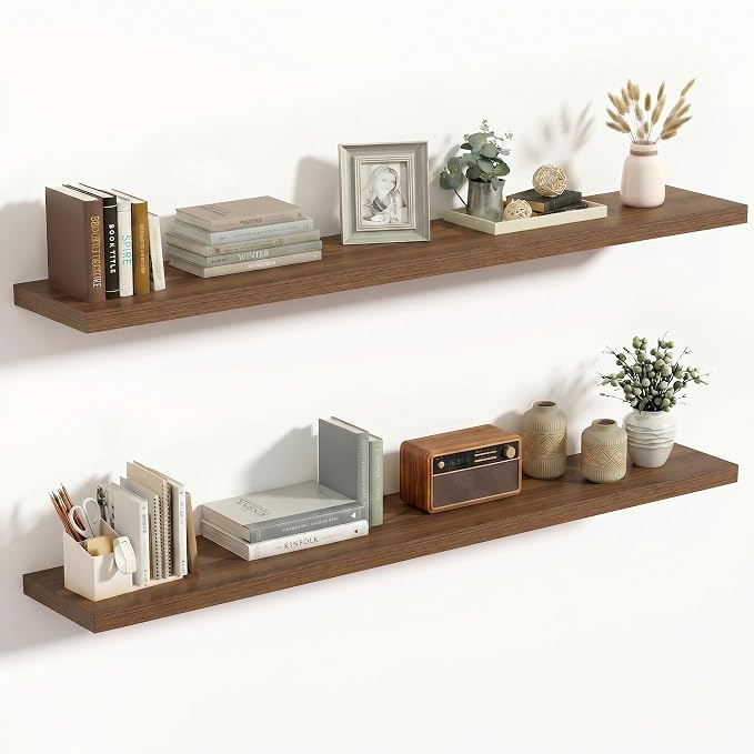 Vivelove 48 Inches Floating Shelves Wall Mounted, 10" Deep Wall Shelves for Bedroom, Bathroom, Living Room, Kitchen, Office, Home Decor, Modern Shelf, Set of 2, Walnut, 48x10.2x1.5