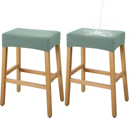 YISUN Stool Covers Rectangle - 2 Pack Stretch Waterproof Saddle Seat Cover Counter Bar Stools Bar Chairs Covers Kitchen Island Chairs Cushion Protector (2, Green)